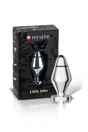 Анальная пробка Mystim Little John S, электростимуляция, хирургическая сталь, серебряная, 9 см, ? 3,