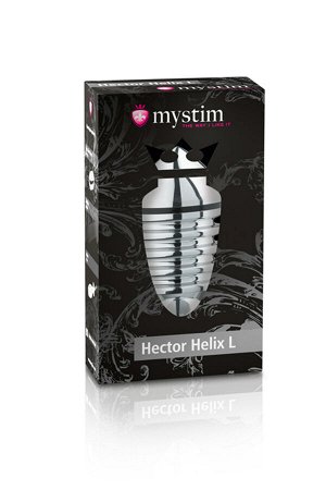 Анальная пробка Mystim Hector Helix L, электростимуляция, хирургическая сталь, серебряная, 11,5 см,