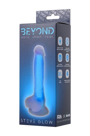 Фаллоимитатор, светящийся в темноте, Beyond by Toyfa, Steve Glow, силикон, синий, 20 см