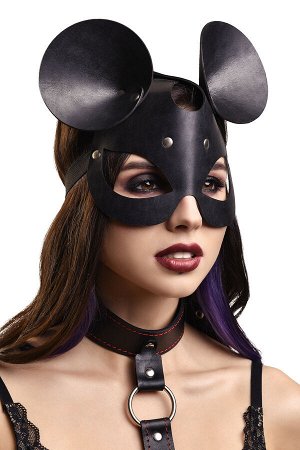 Маска Pecado BDSM, с ушками мышки, натуральная кожа, черный