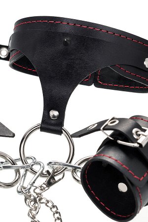Бандажный набор 3 точки фиксации Pecado BDSM (большая распорка, оковы, наручники, ошейник с кольцом