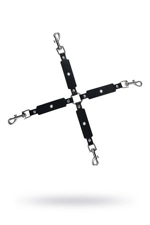 Сцепка крестообразная с карабинами Pecado BDSM для фиксации рук и ног, натуральная кожа, черный
