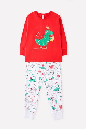 Пижама(Осень-Зима)+boys (насыщенно-красный, новогодние динозавры)
