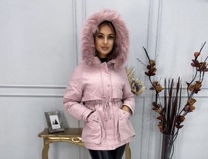 Женская Одежда 19001 "Парка - Однотон - Завязки Пояс" Розовая