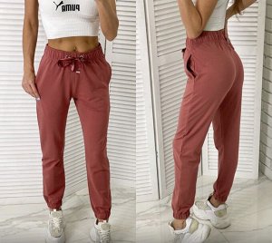 Спортивные штаны женские 7507 "Однотонные" Брусничные