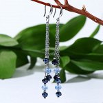 Серьги висячие шар №6 гранёный на цепочках  &quot;Кварц&quot;, цвет сине-голубой, 8,5см