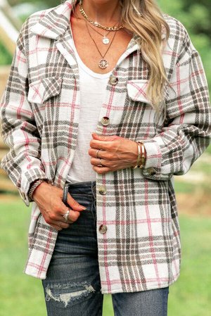 Buttoned Turn Down Collar Plaid Shacket