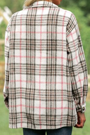 Buttoned Turn Down Collar Plaid Shacket