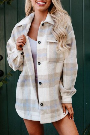 Gray Plaid Print Pocket Women Shacket