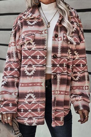 Розовая куртка из шерпы с ацтекским принтом
