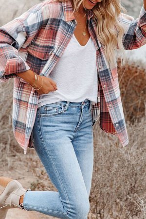 Pink Plaid Flap Pockets Shacket