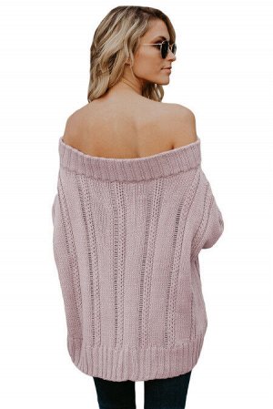 Розовый свитер с вязаным ромбовидным узором и широким вырезом