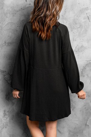 Черное вафельное платье-балахон