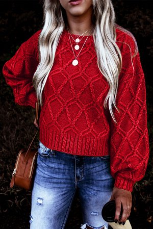 Красный свитер крупной вязки с текстурным узором