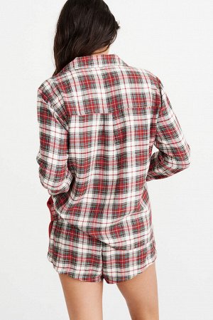 Красно-белый пижамный комплект в шотландскую клетку: рубашка + шорты
