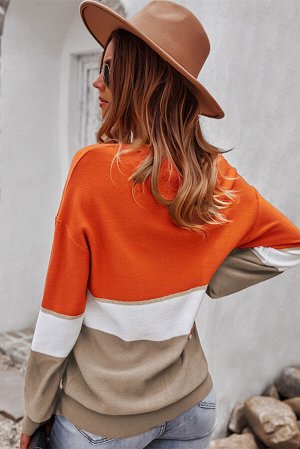 Оранжево-бежевый свитер с V-образным вырезом