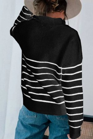 Черный полосатый свитер с воротником на молнии