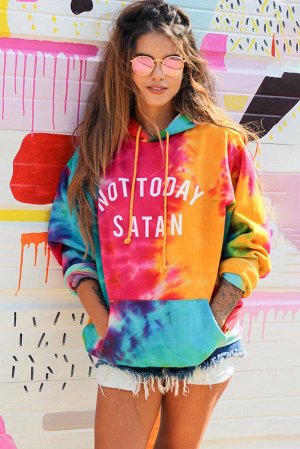 Разноцветное худи с ярким красочным принтом и надписью: Not Today Satan