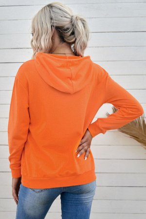 Оранжевый однотонное худи с карманом-кенгуру