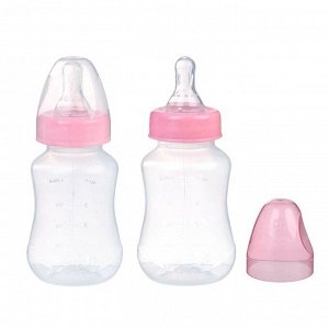 Бутылочка для кормления детская приталенная, 150 мл, от 0 мес., цвет розовый МИКС