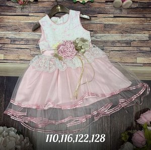 Платье Детское 7007 "ДвухЦветн Цветы" Розовое
