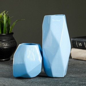 Набор кашпо с вазой "Геометрия", 0,38 и 0,25 л,  9,5 / 19 см, голубой