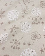 Полулен &quot;Белые гортензии на суровом&quot; цв.коричневый, ВИД2, ш.1.5м, лен-30%, хлопок-70%, 140гр/м.кв