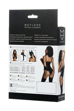 Боди Glossy KATHERIN из материала Wetlook на шнуровке, черное, S