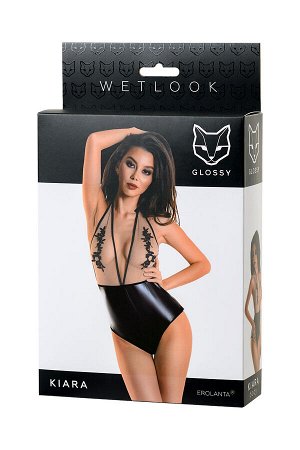 Боди Glossy Kiara из материала Wetlook, черное, L