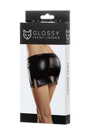 Мини-юбка Glossy CAMREN из материала Wetlook, черный, L