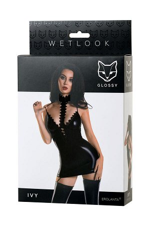 Платье с чокером Glossy Ivy из материала Wetlook, черное, L