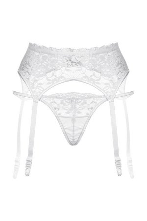 Пояс для чулок и стринги SoftLine Collection кружевные, белый, S/M