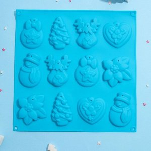 Форма для шоколада 3D Доляна «Ёлочные игрушки», 30?30 см, 12 ячеек, цвет МИКС