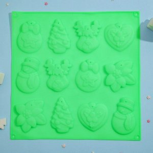 Форма для шоколада 3D Доляна «Ёлочные игрушки», 30x30 см, 12 ячеек, цвет МИКС