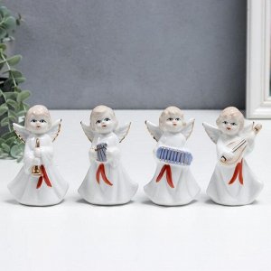 Сувенир керамика "Ангелы в белых тогах с красным поясом - музыканты" набор 4 шт 11 см