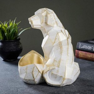 Подставка универсальная "Собака полигональная" белый с золотом, 25х21х21см