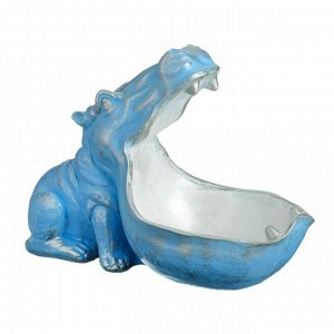 Подставка конфетница "Бегемот" голубое серебро, 22х30см
