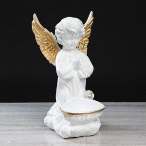 Статуэтка "Ангел с чашей внизу", бело-золотой, 34 см