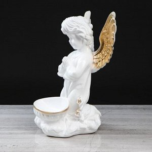 Статуэтка "Ангел с чашей внизу", бело-золотой, 34 см