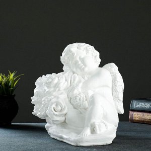 Фигура "Ангел с розами большой" белый 20х30х24см