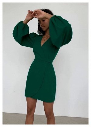 Платье коктейльное на запах зеленое женское