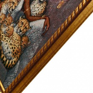 R203-40х57 Картина из гобелена "Семейство леопардов и негритянка" (47х65)