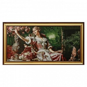 M048-40х80 Картина из гобелена &quot;Девушка в кресле и розы&quot;  (47х87)