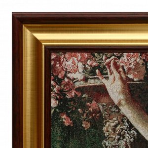 M048-40х80 Картина из гобелена "Девушка в кресле и розы" (47х87)