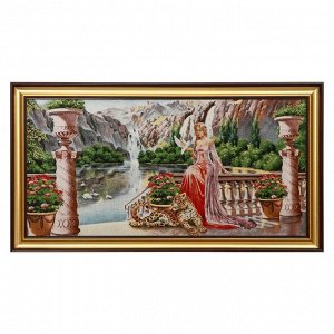 M085-40х80 Картина из гобелена "Девушка и леопард на балконе" (48х87)см