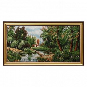 S209-40х80 Картина из гобелена "Домик в лесу у пруда" (48х87)