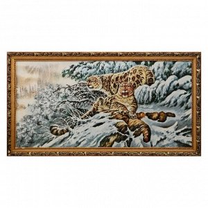 E109-50х100 Картина из гобелена "Снежные барсы" (57х107)