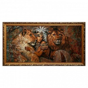 R198-50х100 Картина из гобелена "Девушка с маской и львы" (57х107)
