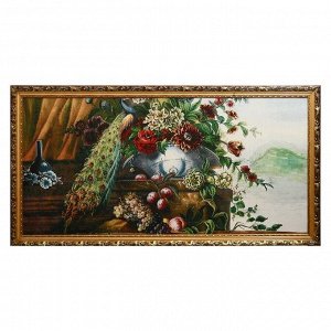 H069-60х120 Картина из гобелена "Павлин и ваза с цветами" (65х125)