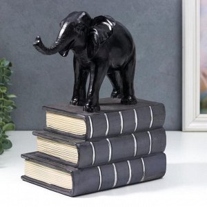 Держатель для книг интерьерный "Чёрный слон на книгах" 25х13х21 см